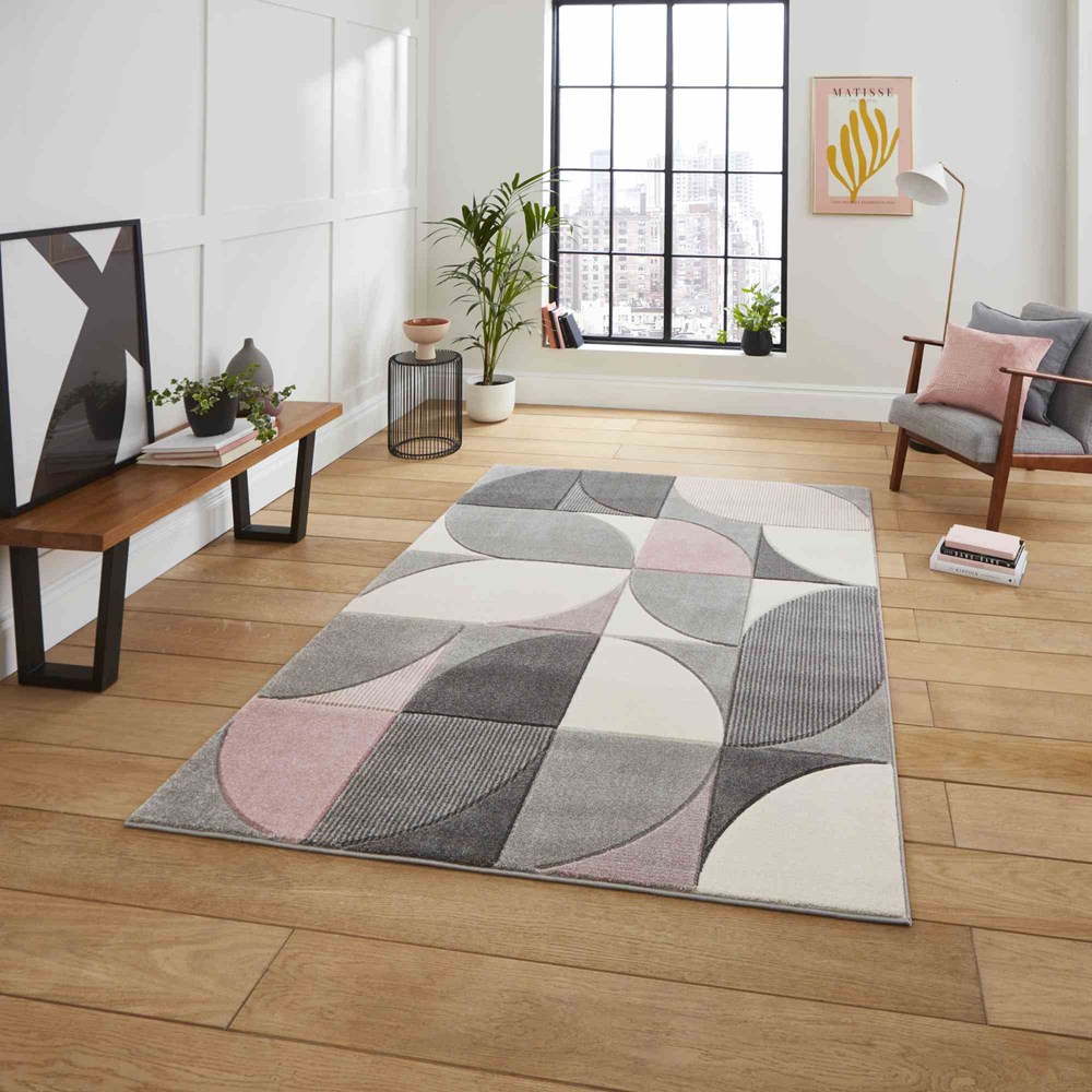 Matrix MT63 Modern Geometric Rugs in Grey Rose Pink